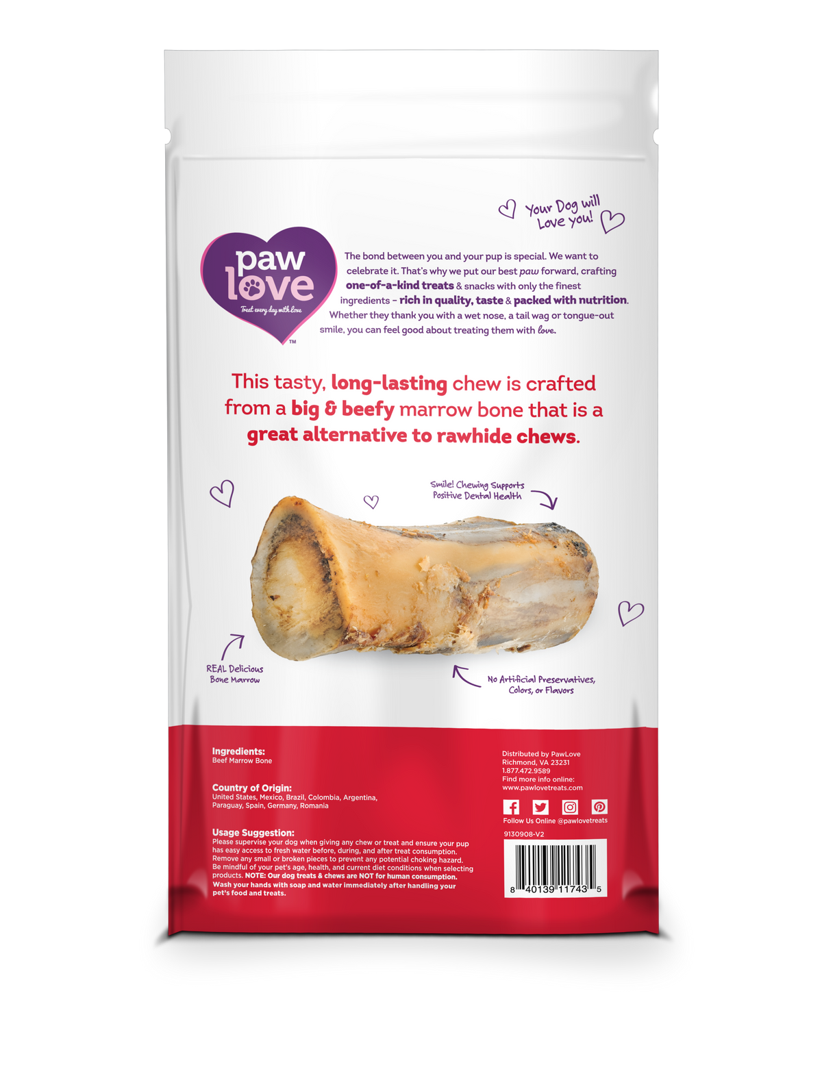 A bag of PW Marrow Bone 1 Pack dog treats from Paw Love.