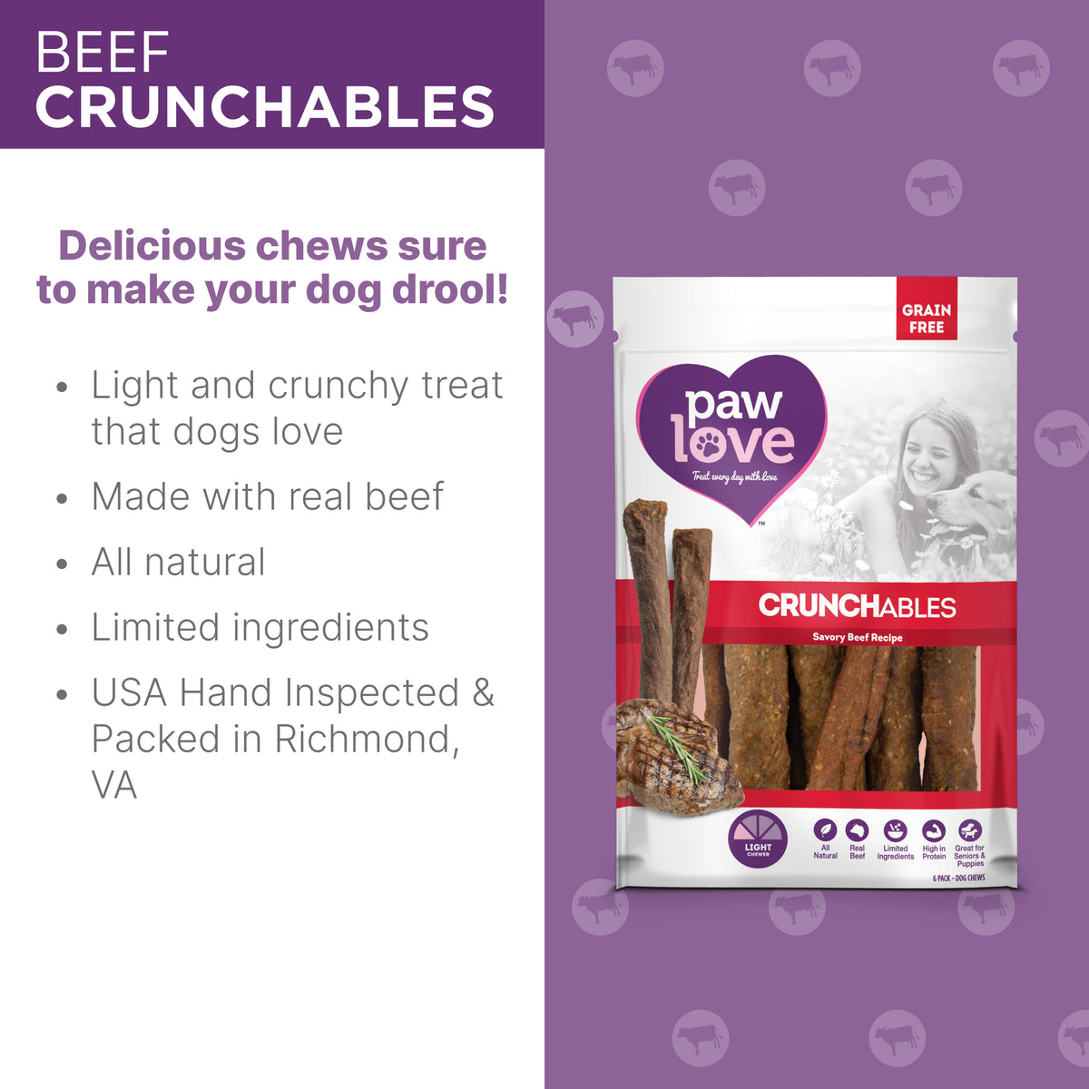Paw Love&#39;s PW Beef Stick Small 22 Pack offers a high-protein, crunchy treat experience made with real beef and all-natural ingredients. Hand-inspected and packed in Richmond, VA, they&#39;re the perfect limited-ingredient alternative to bully sticks for your dog! Available at Walmart.
