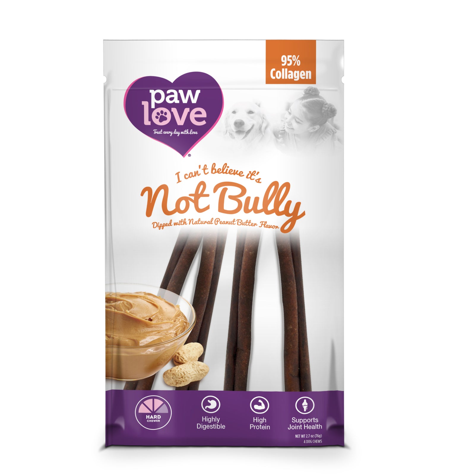 A bag of Paw Love PW 6" PB ICBN Bully Sticks 4pk.
