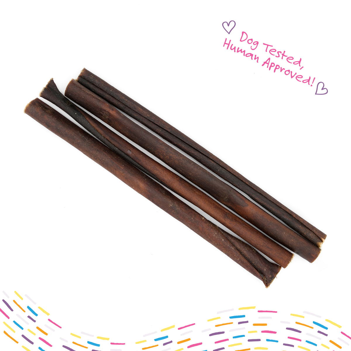 A group of Paw Love PW 6&quot; PB ICBN Bully Sticks 4pk on a white background.
