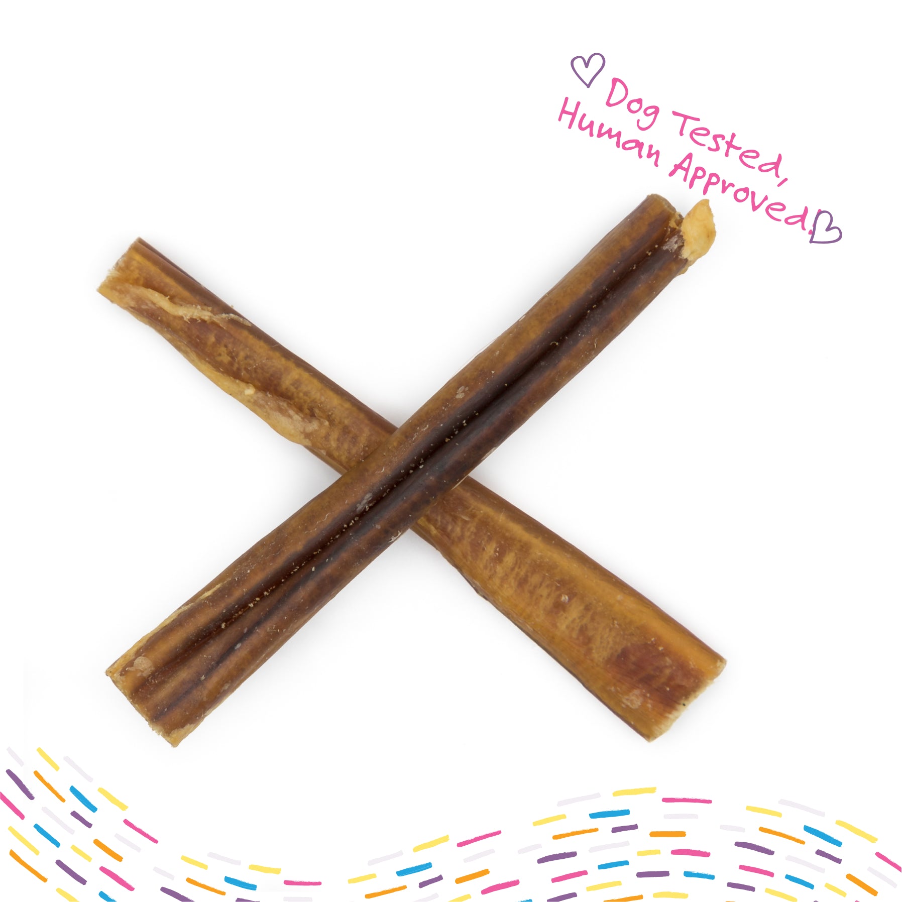 Two Paw Love 6" Thick Bully 2 Pack treats on a white background.