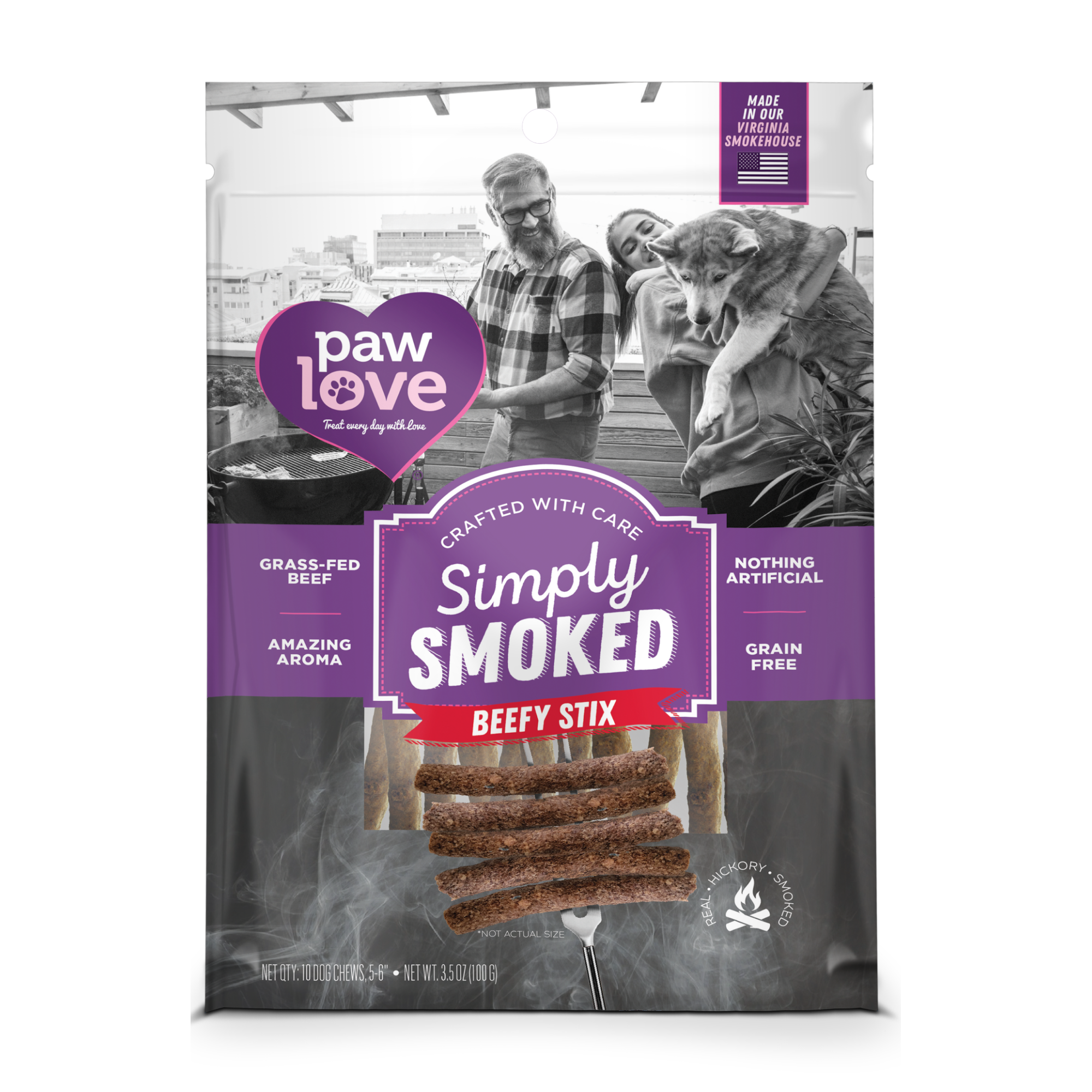 Simply Smoked Beefy Stix 10 Pack, carefully smoked for a raw and authentic flavor that embodies pure Paw Love.