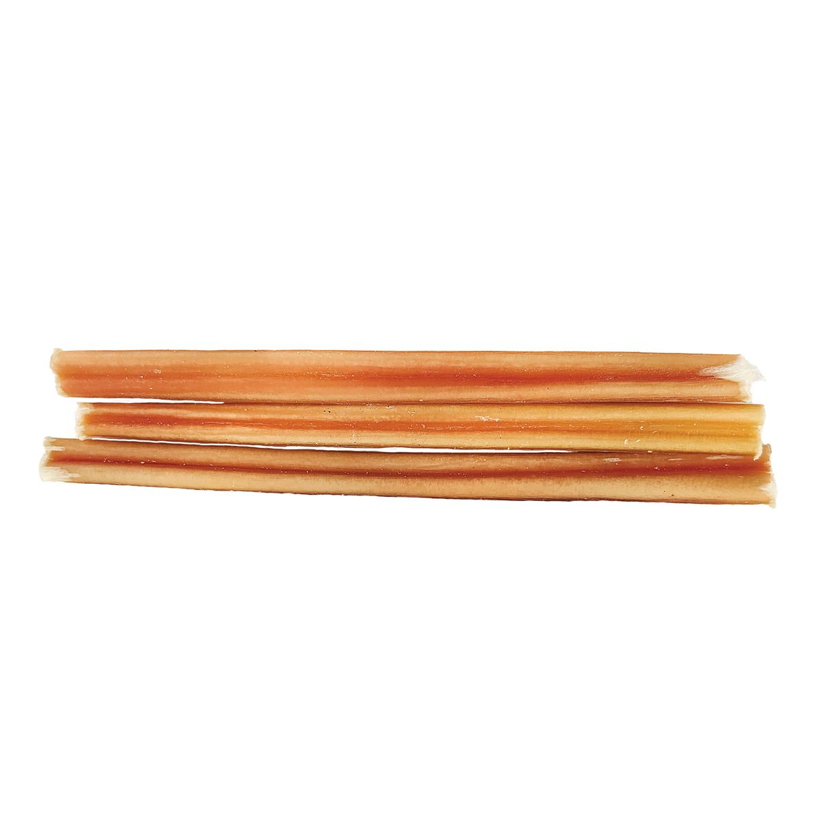Stack of thinly sliced Paw Love Simply Smoked Pixie Bully Stix 5 Pack cheese pieces isolated on a white background.