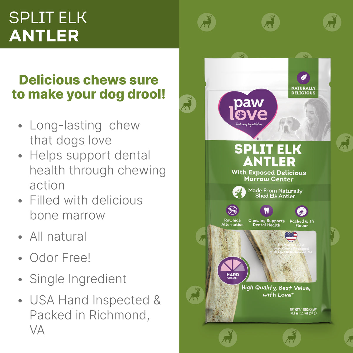 PW Split Elk Antler 1 Pack Paw Love